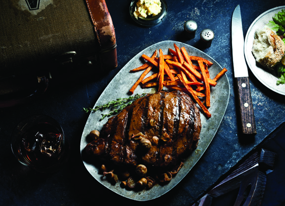 Ribeye Steak With Mushrooms & Sweet Potato Fries