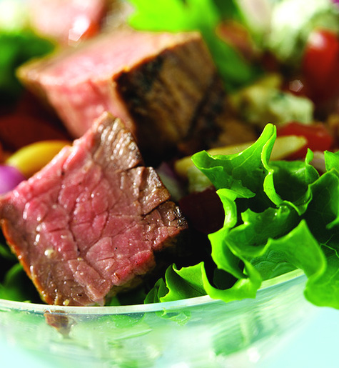 Steaks Salad in martini glass