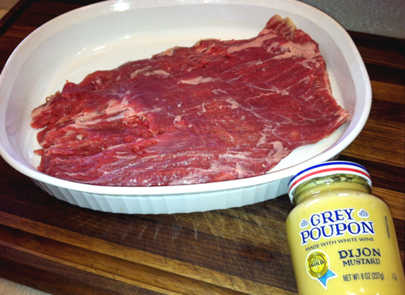 Mustard-marinade on flank steak