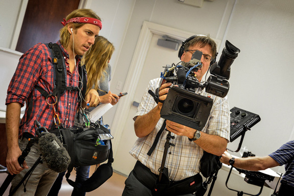 Bizarre Foods America film crew at Certified Angus Beef LLC in Wooster, OH