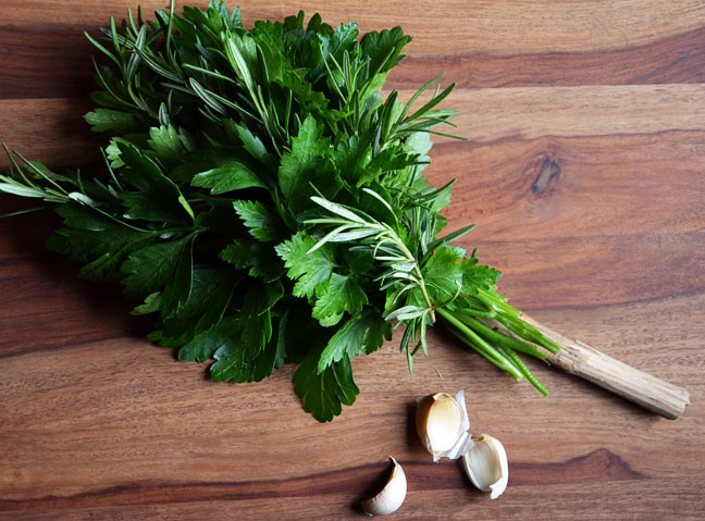 Make an herb basting brush for grilling steaks.