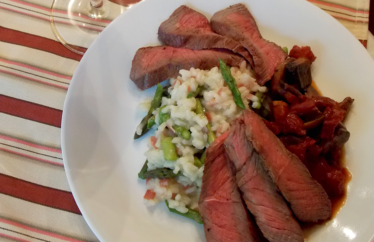 Steak and Asparagus Risotto with Red Wine Sauce