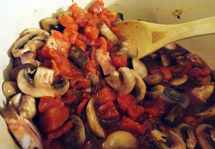 Wine, tomato and mushroom ragout