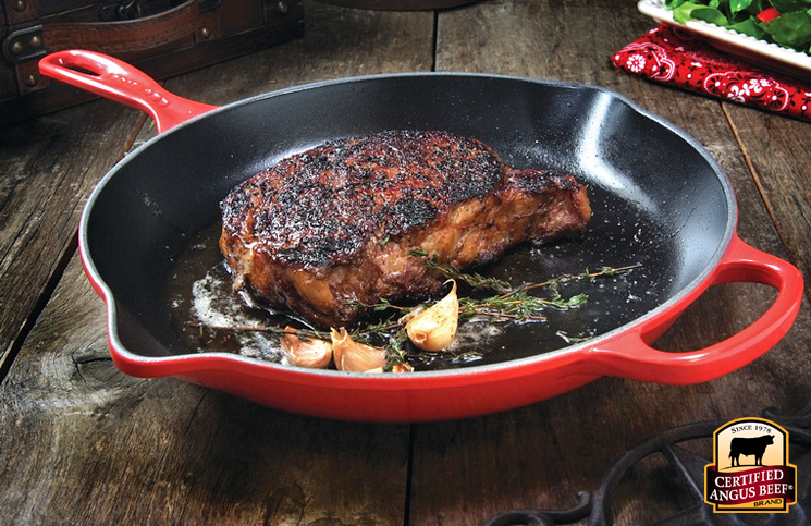 Classic Pan Seared Ribeye in a Le Creuset skillet