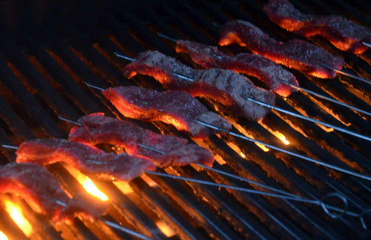 Grill Certified Angus Beef brand flank steak skewers.