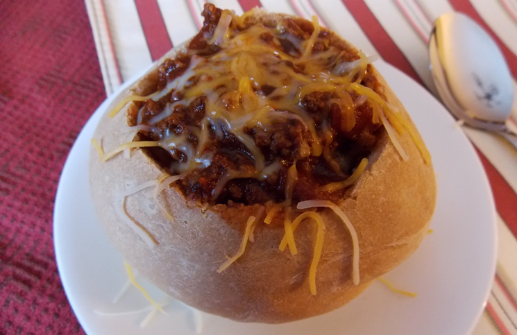 Chili in a bread bowl