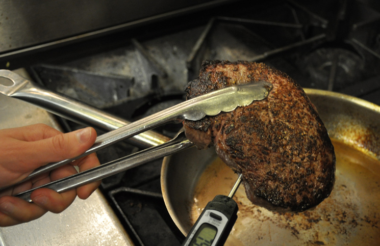 How to check for temperature in a steak.