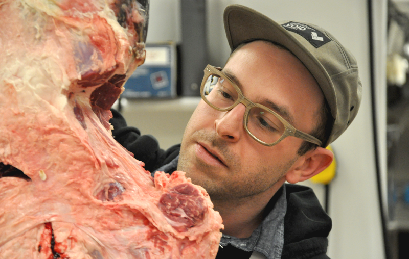 Chef Vinnie Cimino discovering the treasures hidden inside the chuck.