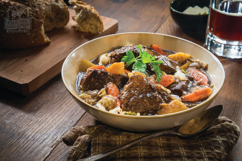 Irish Stew with hearty vegetables, Guinness and apple butter for sweetness.