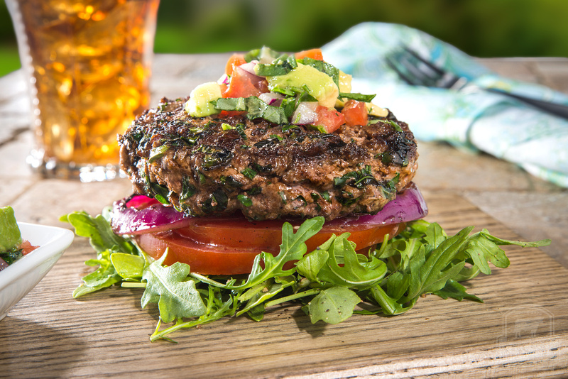 fresh herbs with burger